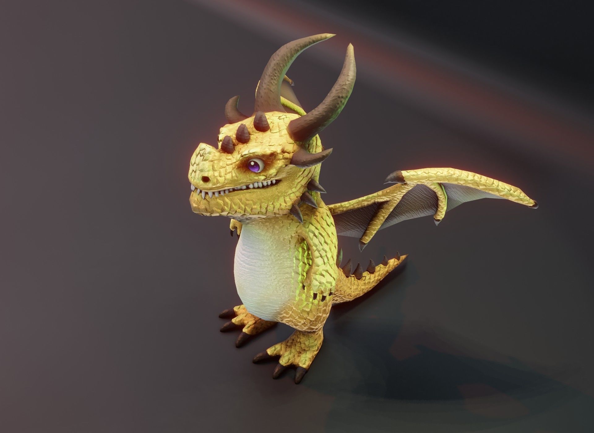 Cartoon Brass Dragon 3D Model Low-poly 3D model_6