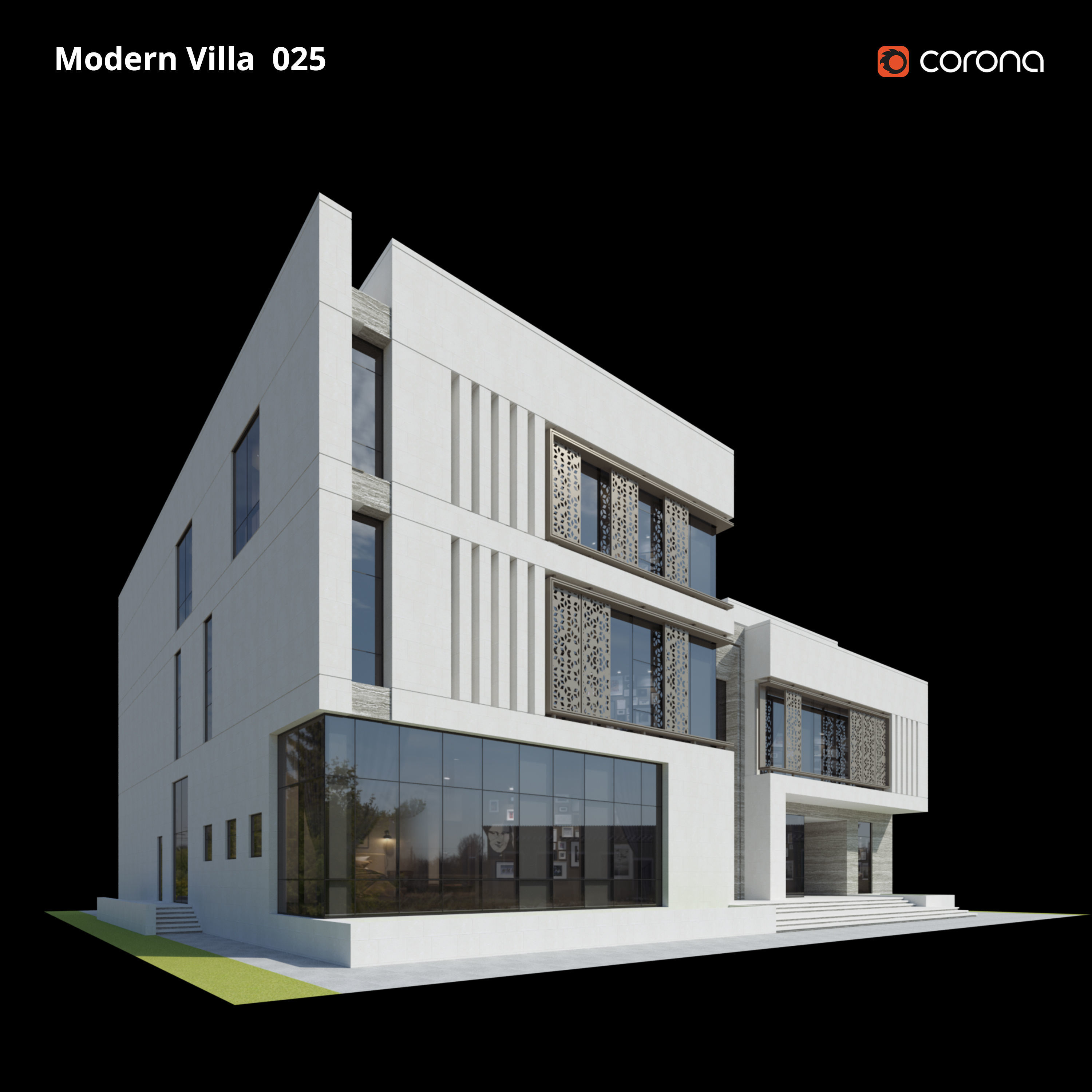 Modern Villa Design 025 Low-poly 3D model_3