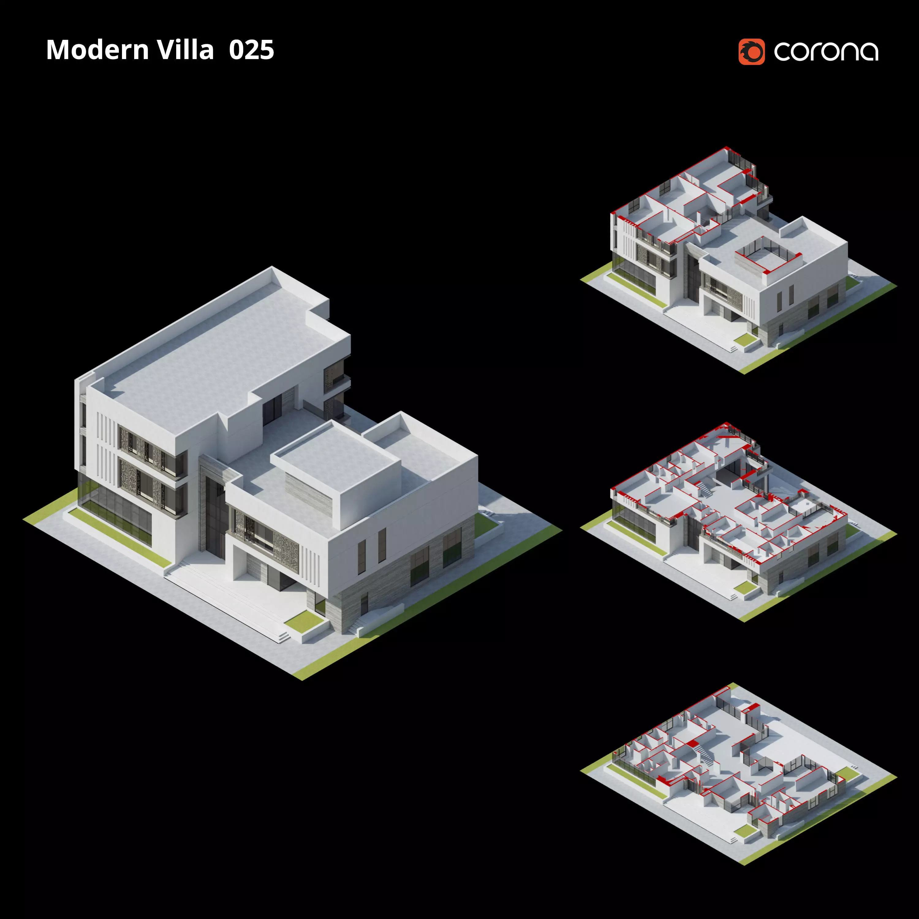 Modern Villa Design 025 Low-poly 3D model_0