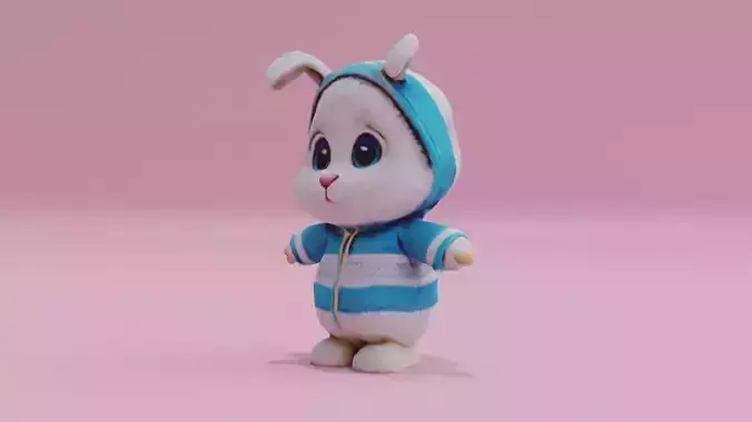 Easter Bunny is wearing hoodie Toy Cute T-Pose Low High Poly