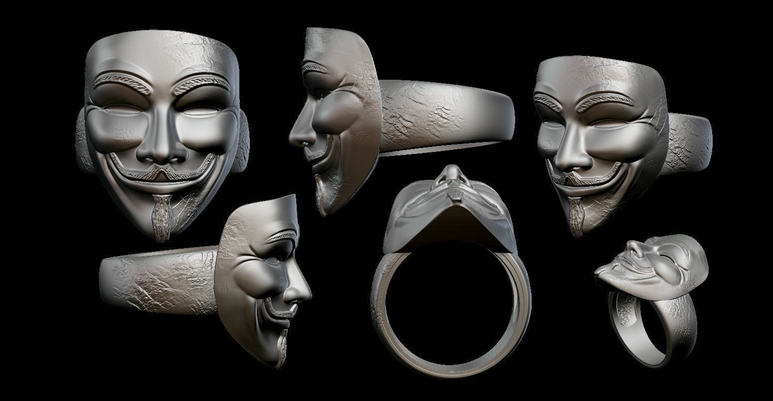 V for Vendetta Mask Ring 3D print model_2