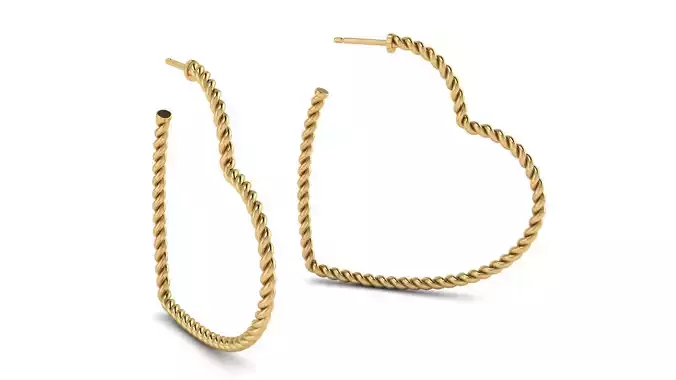 Cable Heart Hoop Earrings 40 mm 3D print model