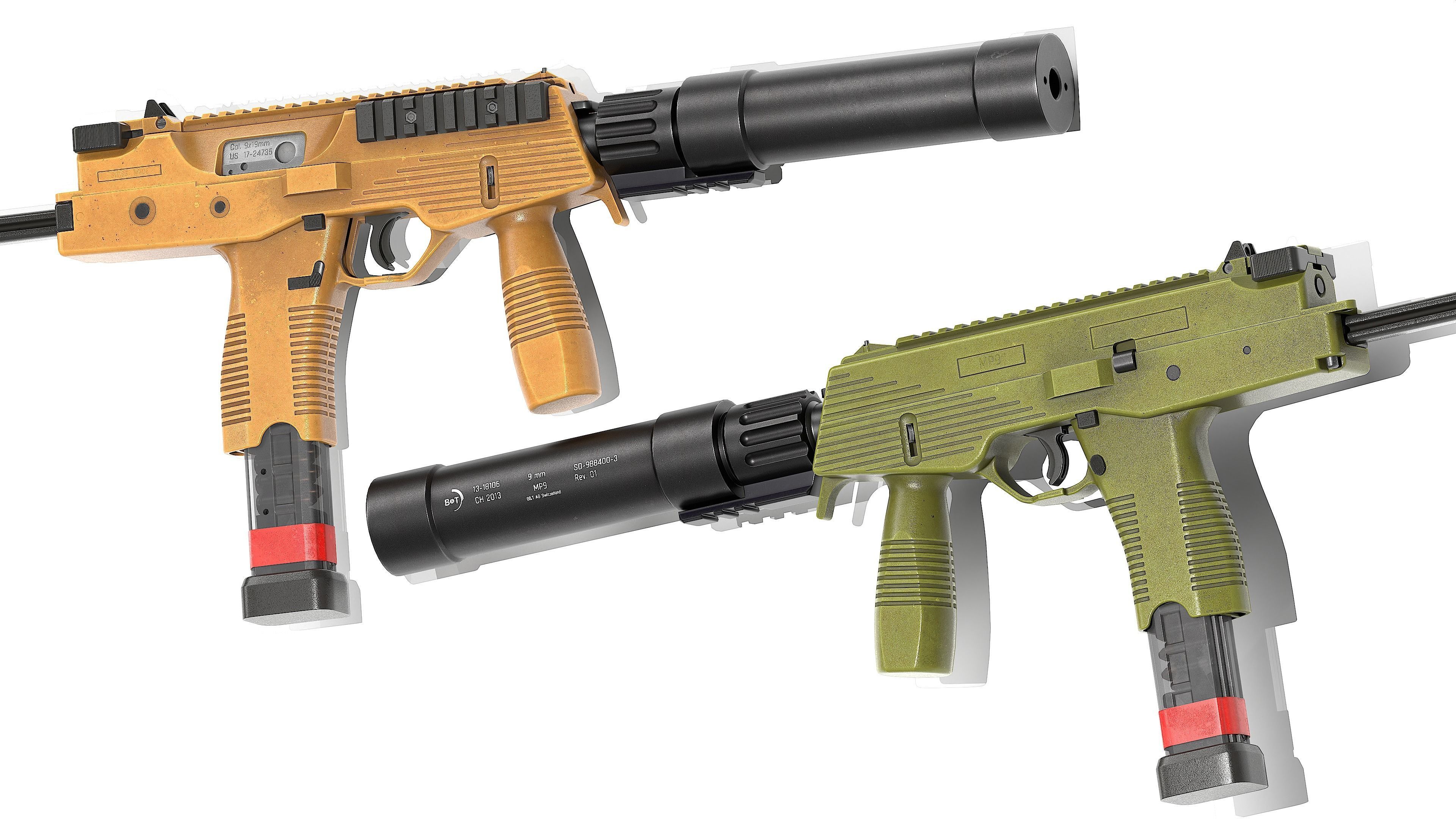 Brugger Thomet MP9 V1 Low-poly 3D model_10