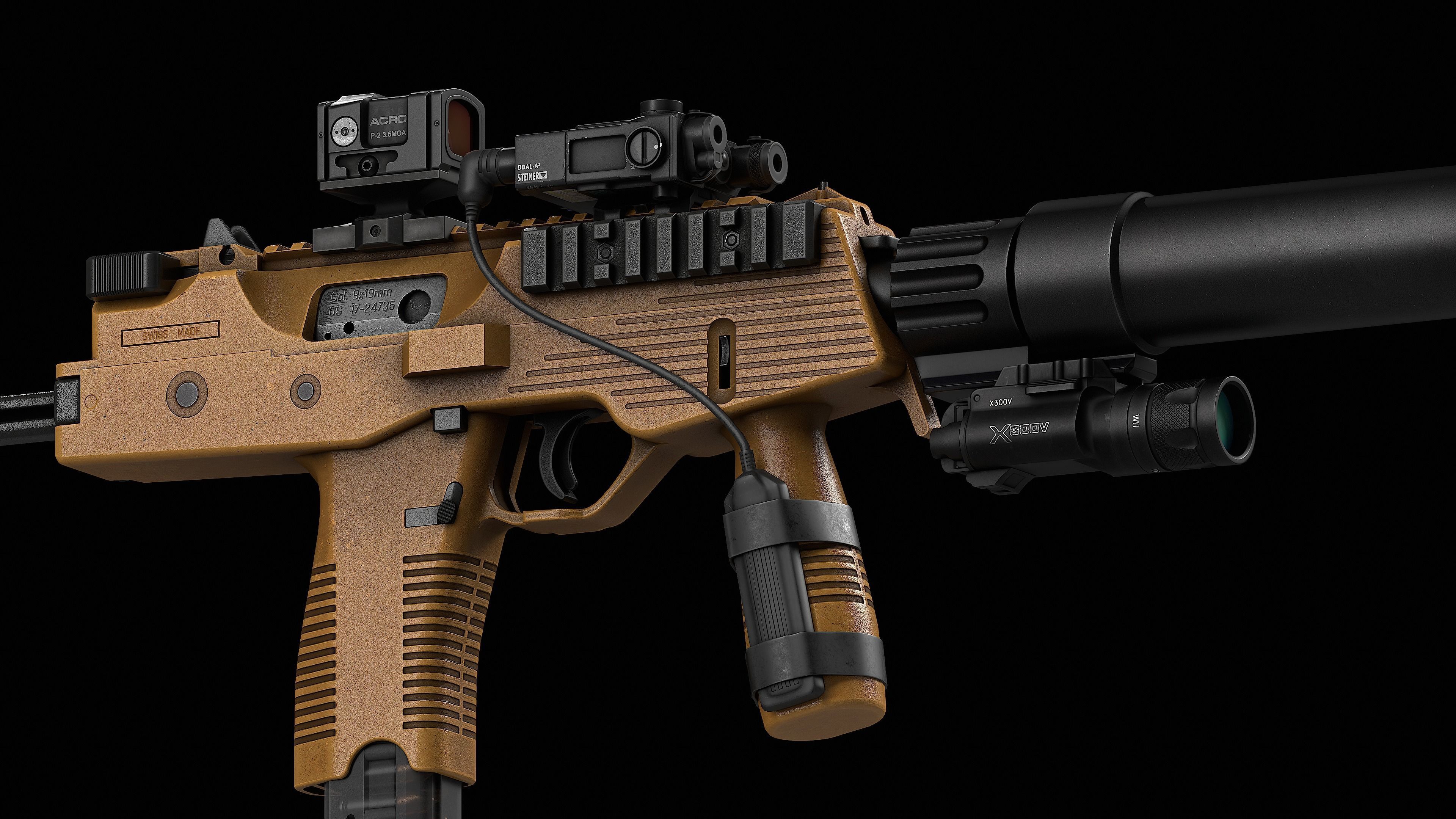 Brugger Thomet MP9 V1 Low-poly 3D model_4