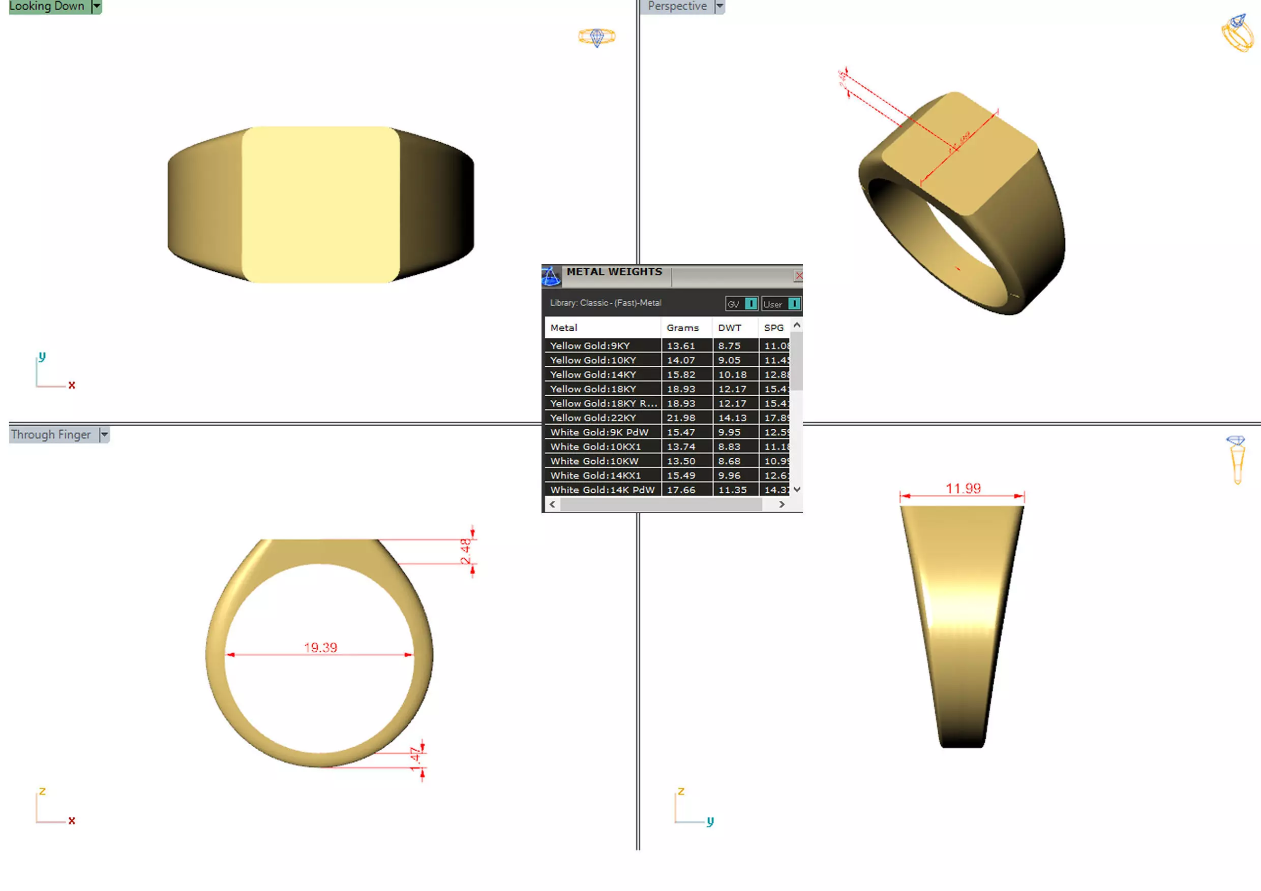 12 mm Signet Ring Squares shape Printable model 3dmodel US 9half 3D print model_0