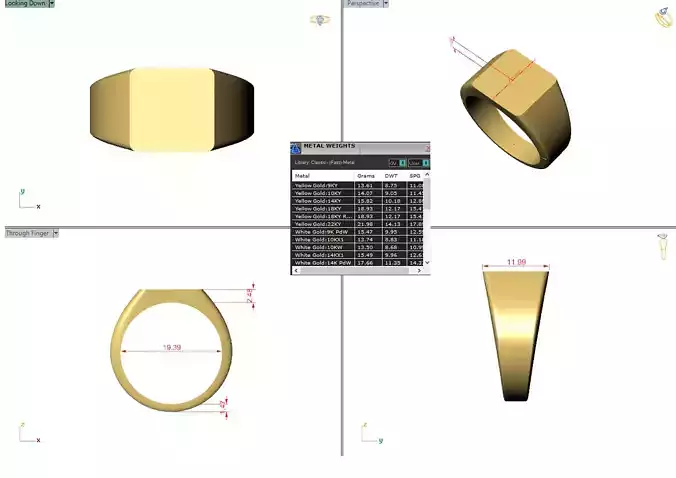 12 mm Signet Ring Squares shape Printable model 3dmodel US 9half