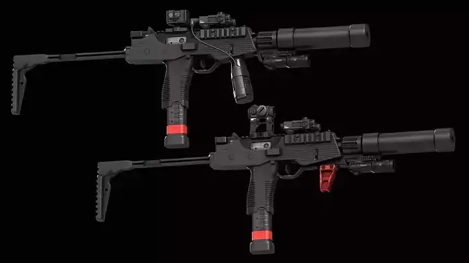 Two versions Brugger  Thomet MP9   Low-poly 3D model