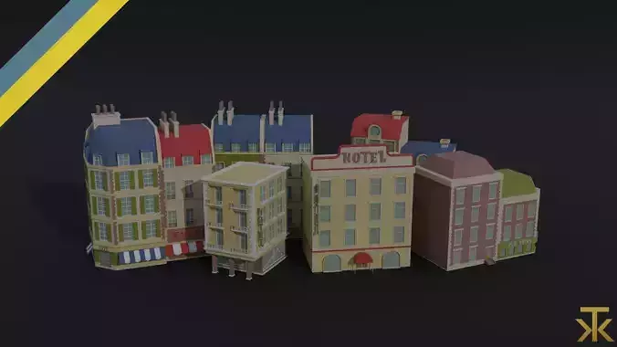 Cartoon renaissance city buildings Polygonal Style