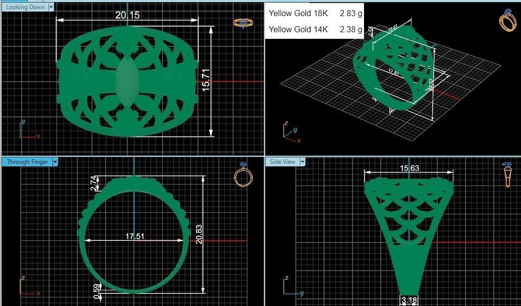 Flower Ultra Vision Wire Mesh Plain Gold Ring 3D print model_3