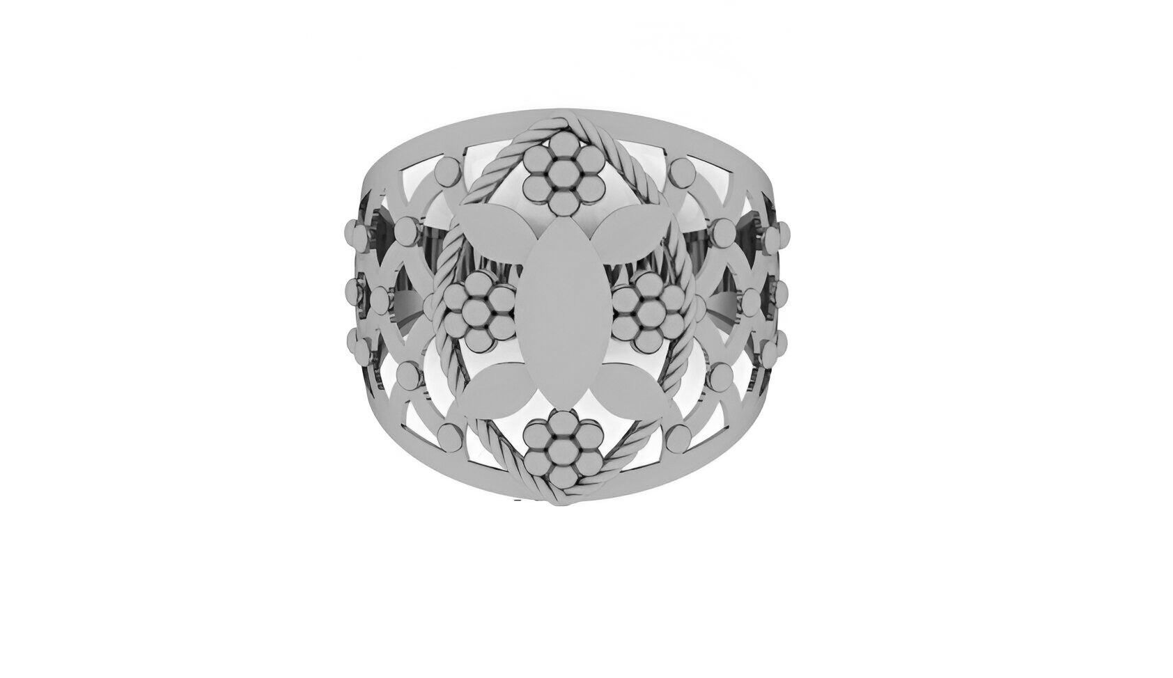 Flower Ultra Vision Wire Mesh Plain Gold Ring 3D print model_1