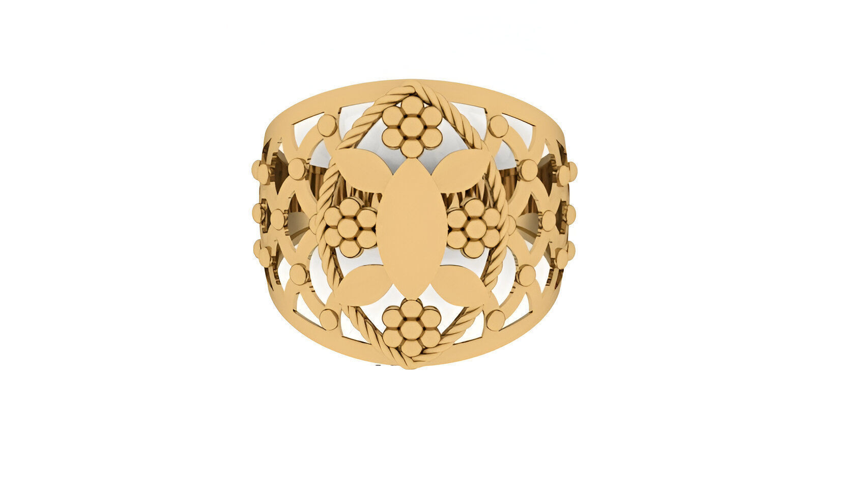 Flower Ultra Vision Wire Mesh Plain Gold Ring 3D print model_2
