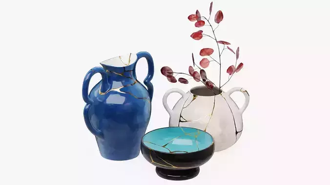 Set of Kintsugi vases