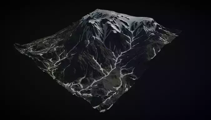 Green mountain range with snowy peaks 3D model