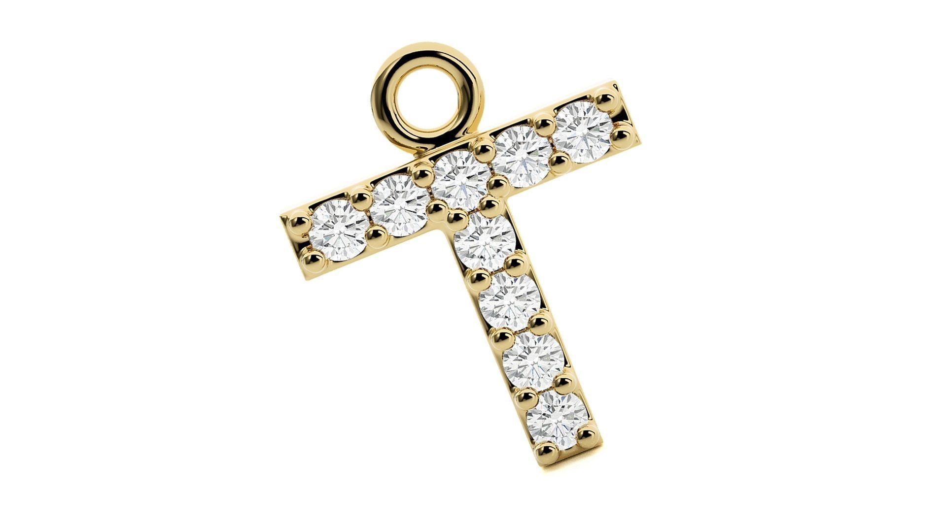 Alphabet Letter T Pendant Charm 3dm stl render details  3D print model_1