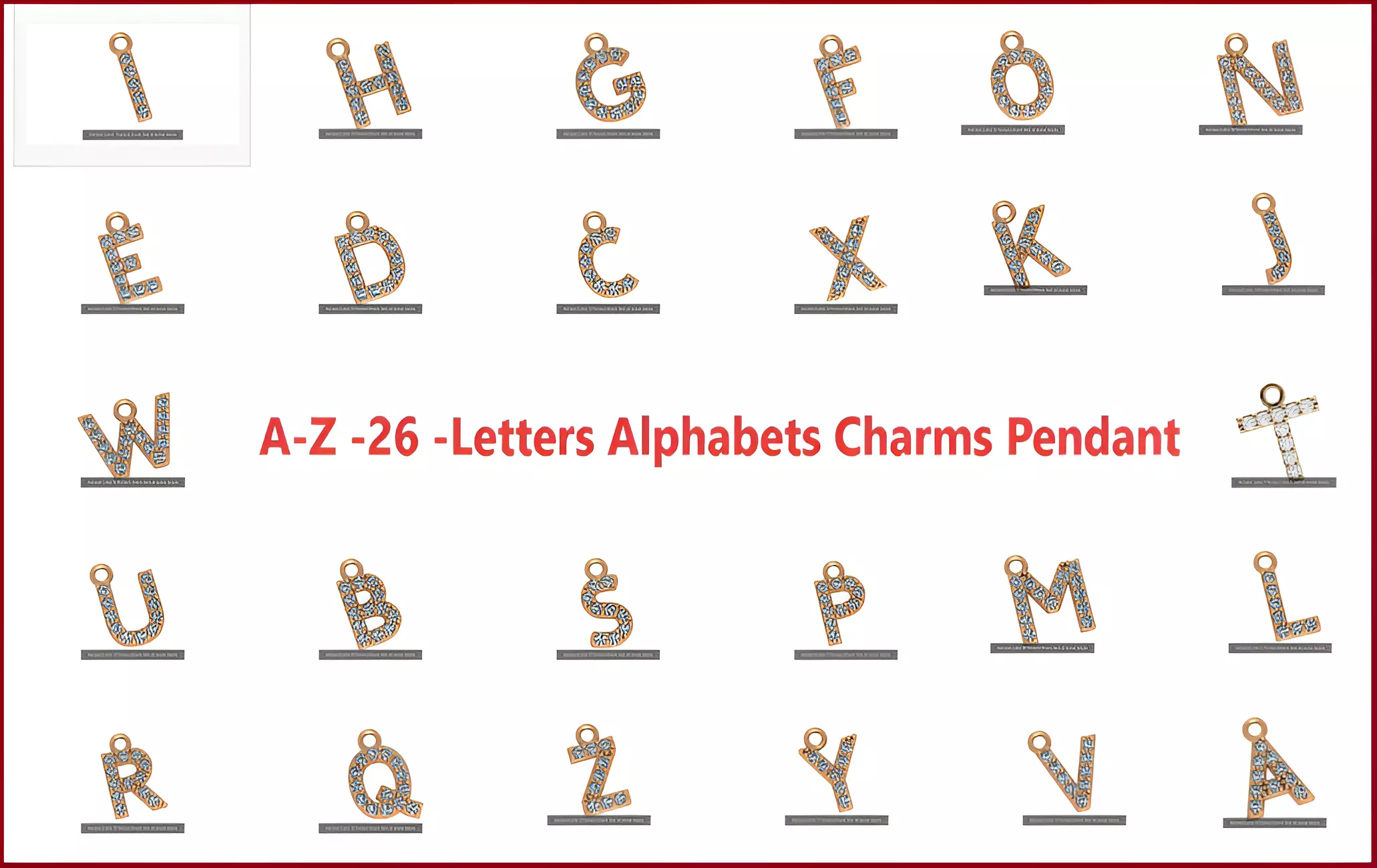 Alphabet Letter A to Z - 26 Pendant Charms 3dm stl render detail 3D Model Collection_0