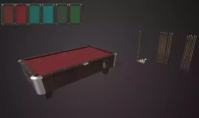 Realistic Low-Poly Billiard Table with Accessories Low-poly 3D model