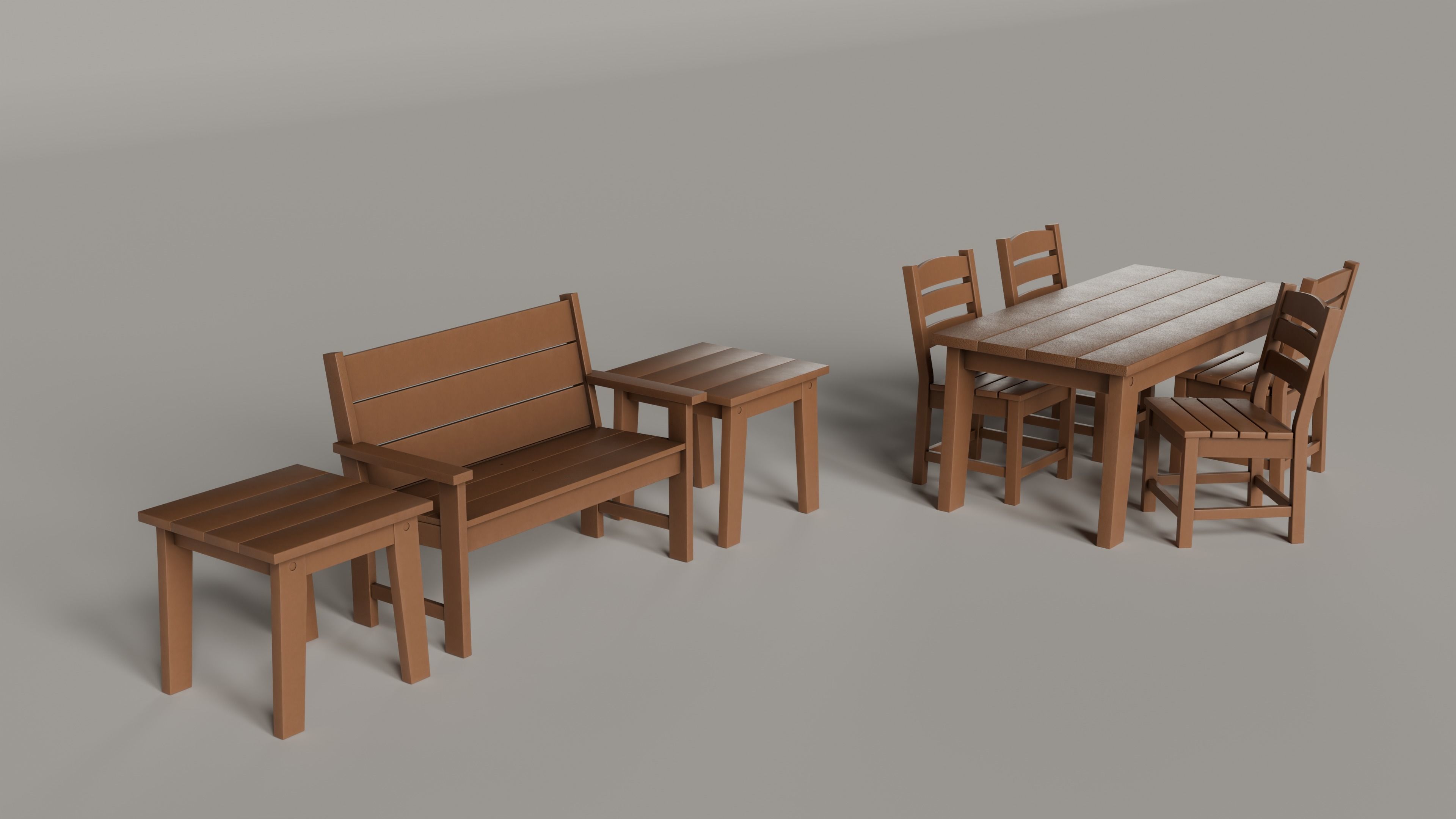 Lakeside Full Set Dining Table Chair Bench and Side Table 4CLRS Low-poly 3D model_3