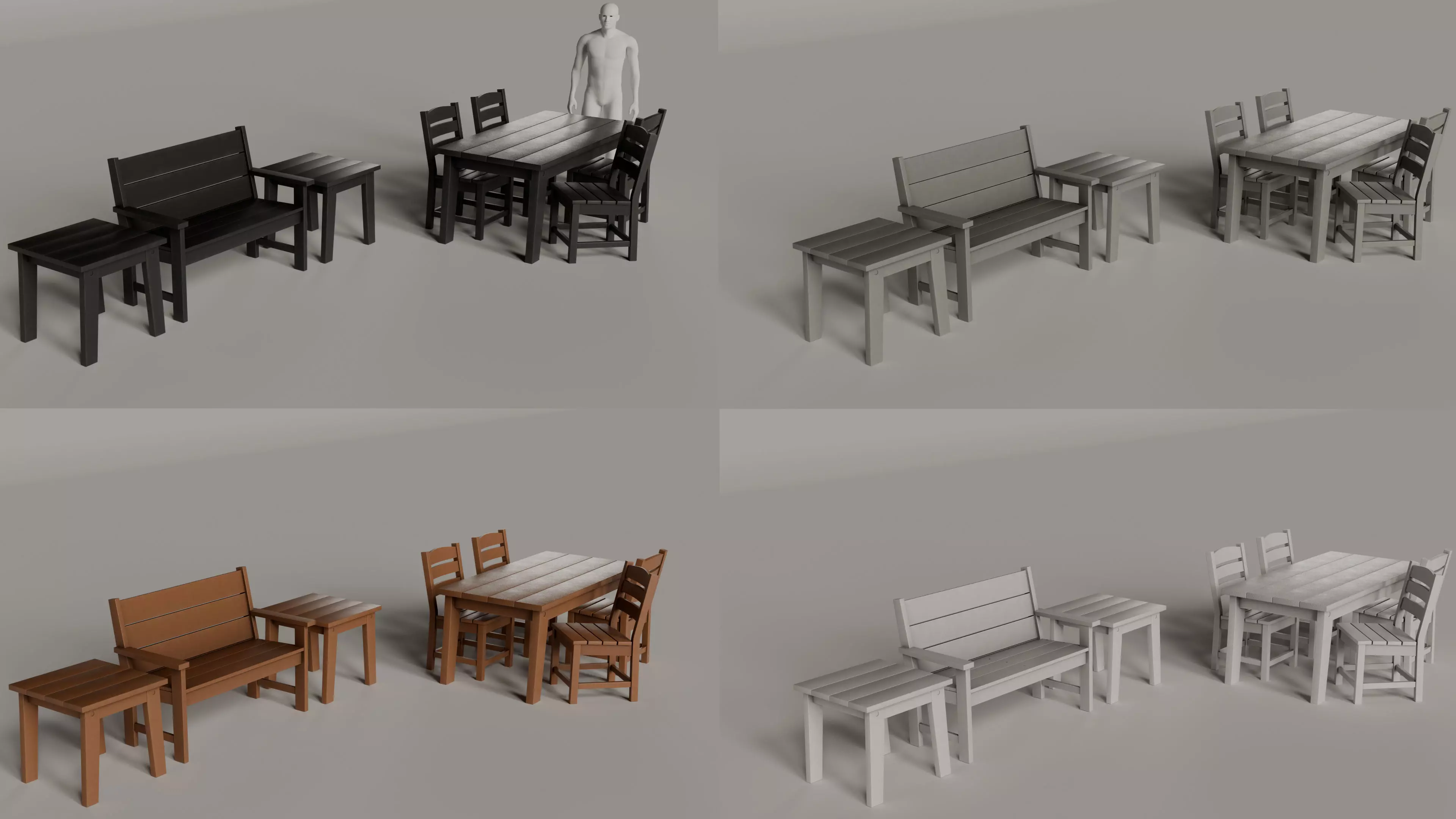 Lakeside Full Set Dining Table Chair Bench and Side Table 4CLRS Low-poly 3D model_0