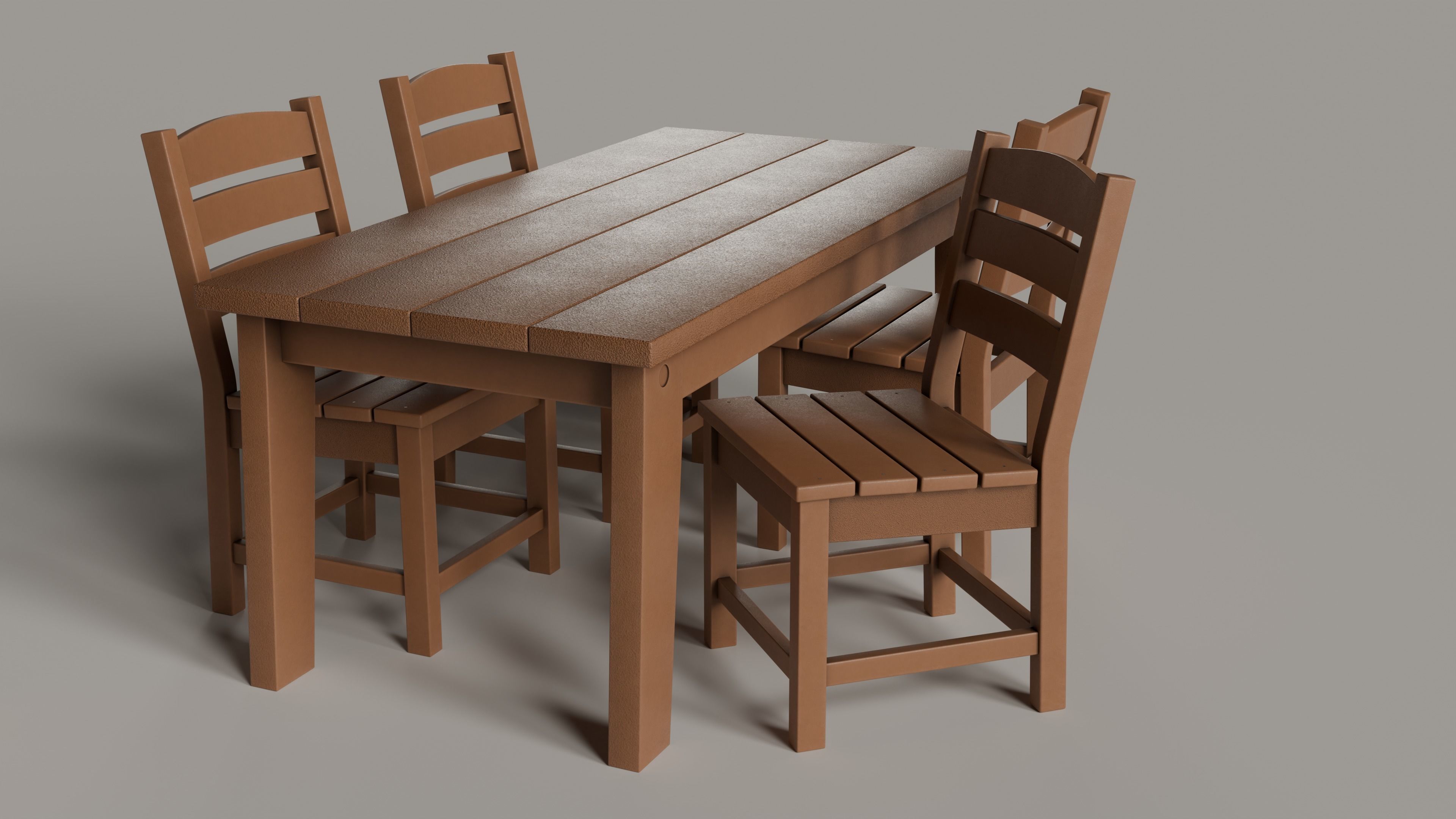 Lakeside Full Set Dining Table Chair Bench and Side Table 4CLRS Low-poly 3D model_7