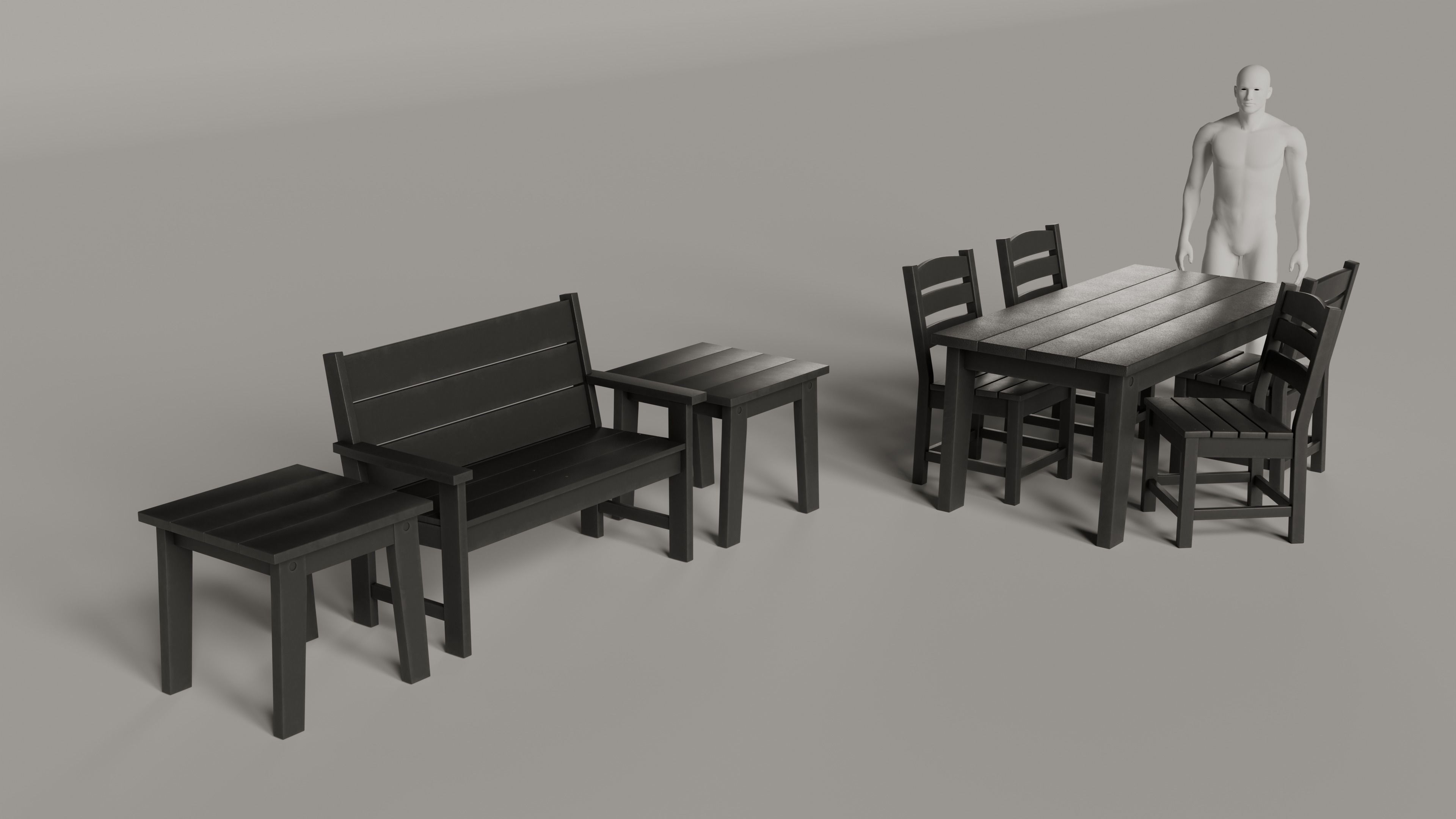 Lakeside Full Set Dining Table Chair Bench and Side Table 4CLRS Low-poly 3D model_1