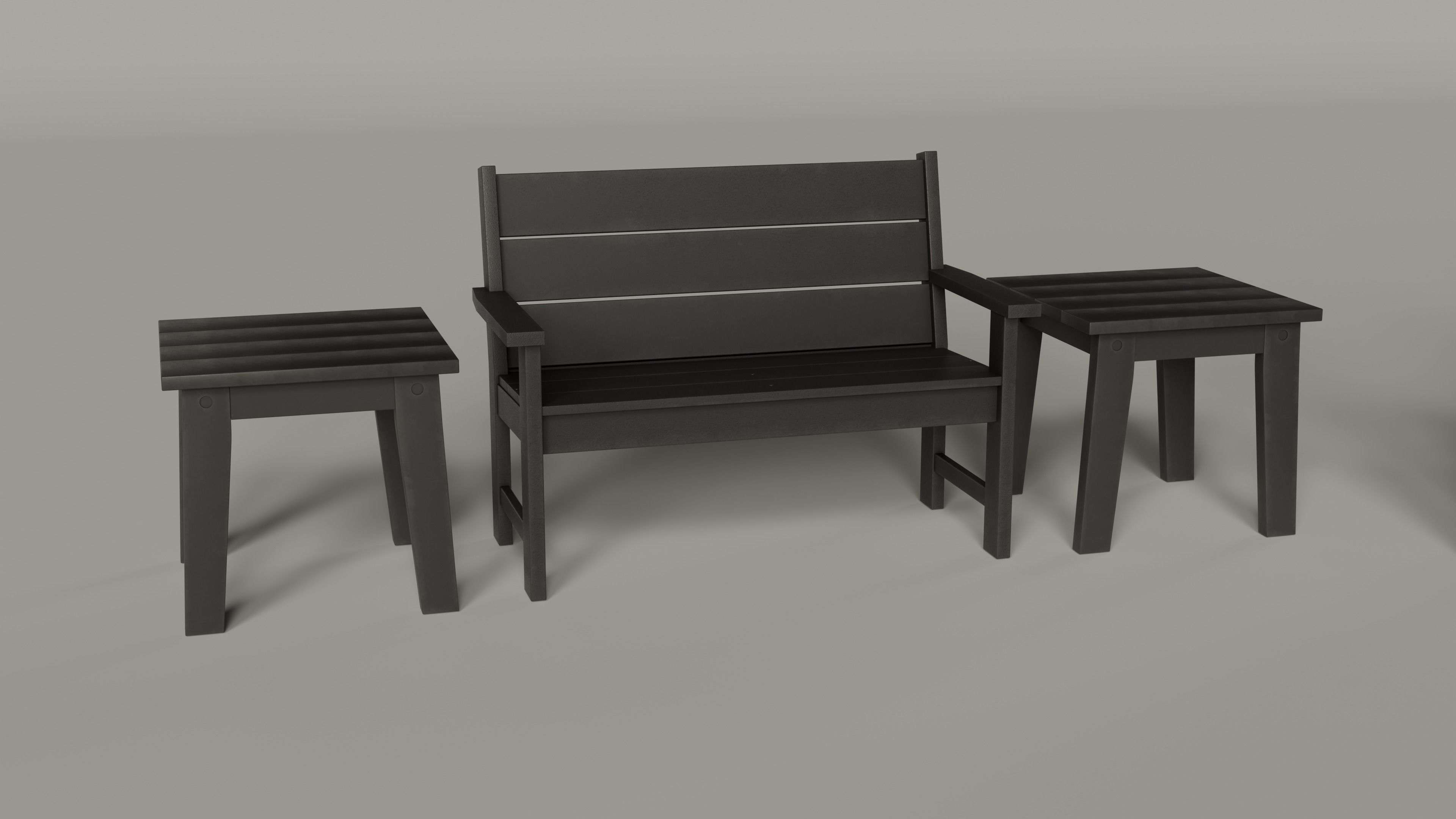 Lakeside Full Set Dining Table Chair Bench and Side Table 4CLRS Low-poly 3D model_9