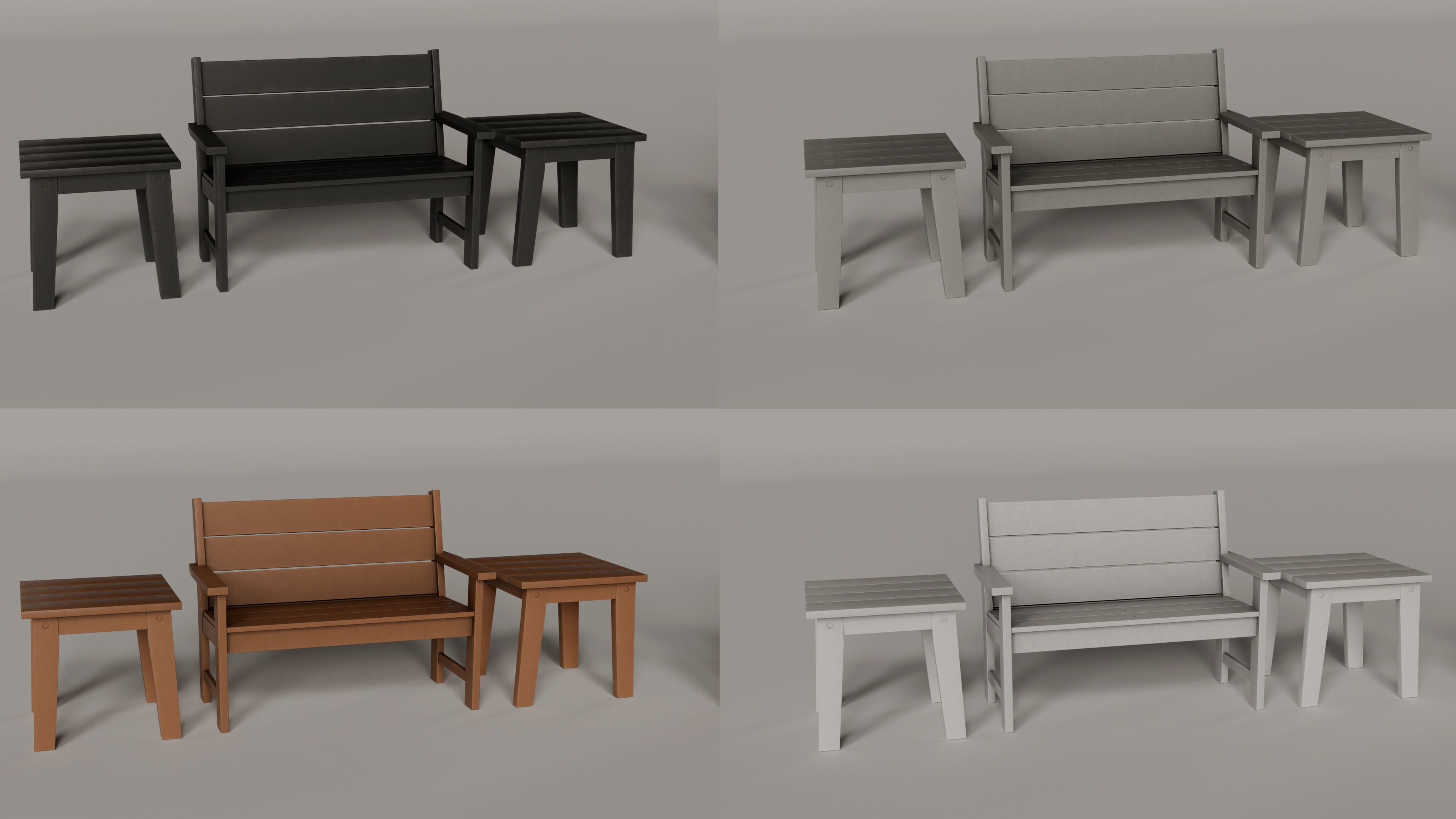 Lakeside Full Set Dining Table Chair Bench and Side Table 4CLRS Low-poly 3D model_74