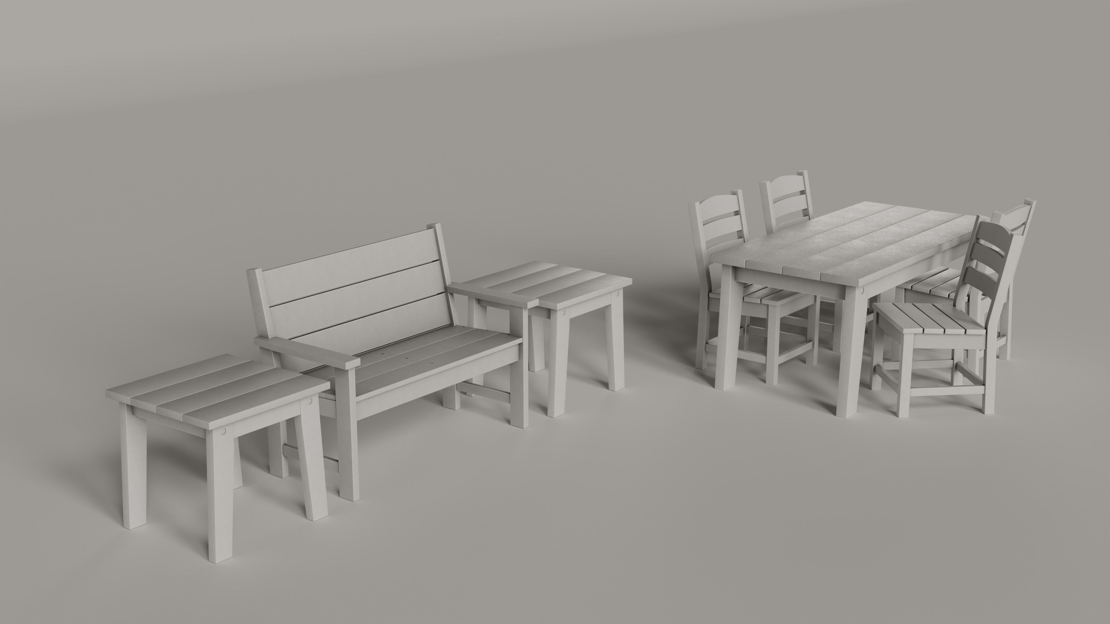 Lakeside Full Set Dining Table Chair Bench and Side Table 4CLRS Low-poly 3D model_4