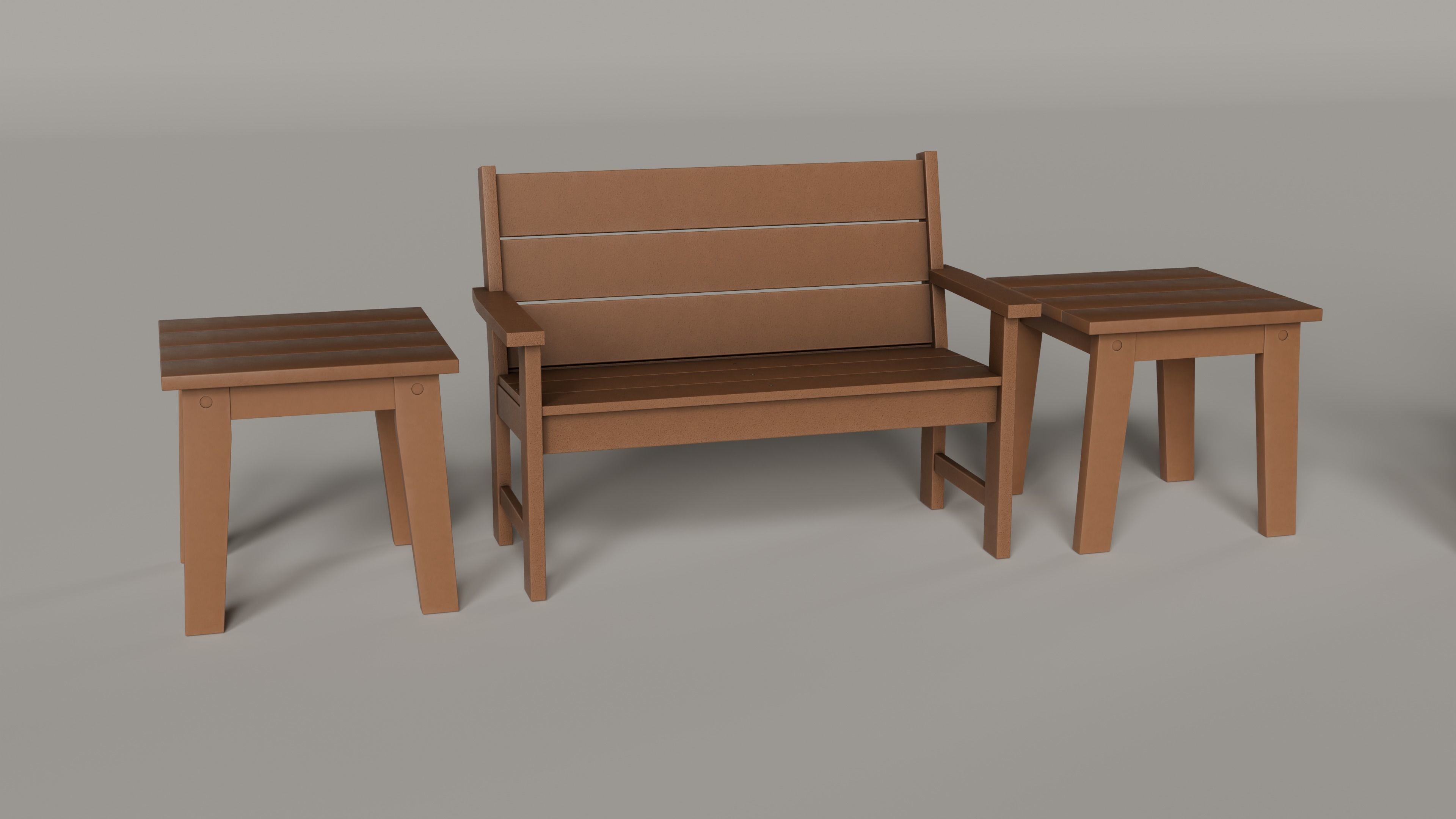 Lakeside Full Set Dining Table Chair Bench and Side Table 4CLRS Low-poly 3D model_11