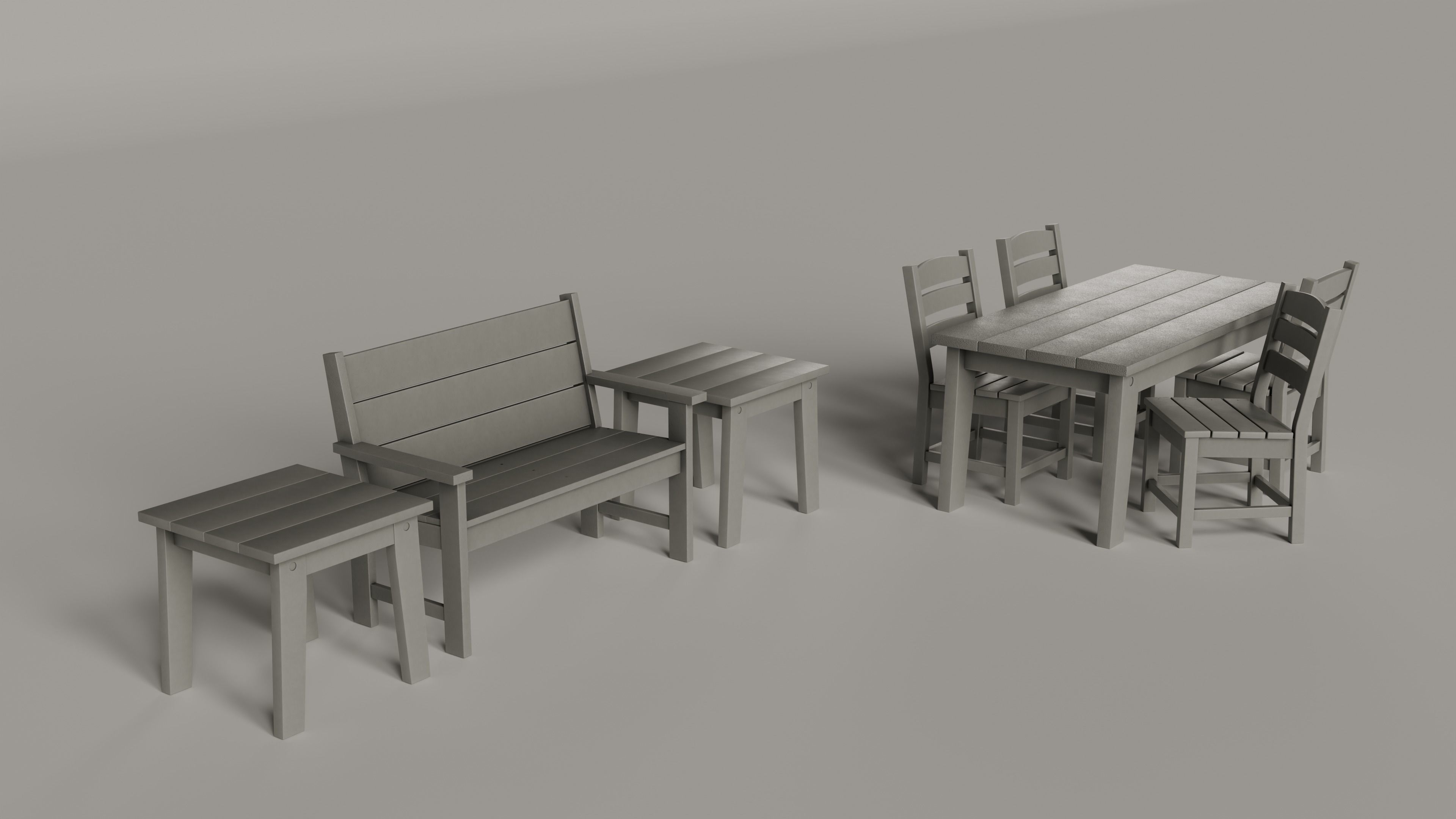 Lakeside Full Set Dining Table Chair Bench and Side Table 4CLRS Low-poly 3D model_2