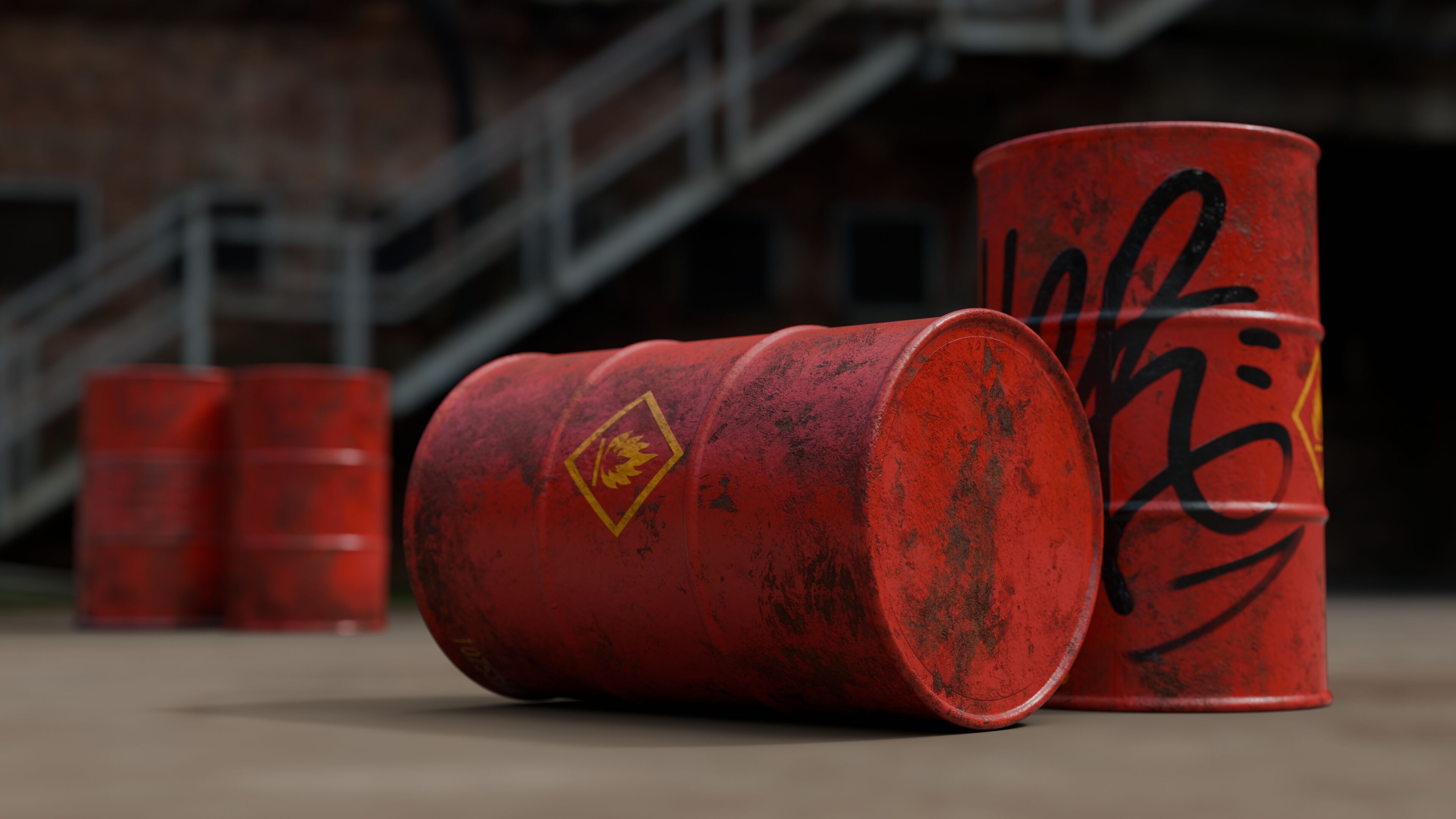 Low-Poly Red Barrels v2 Low-poly 3D model_1