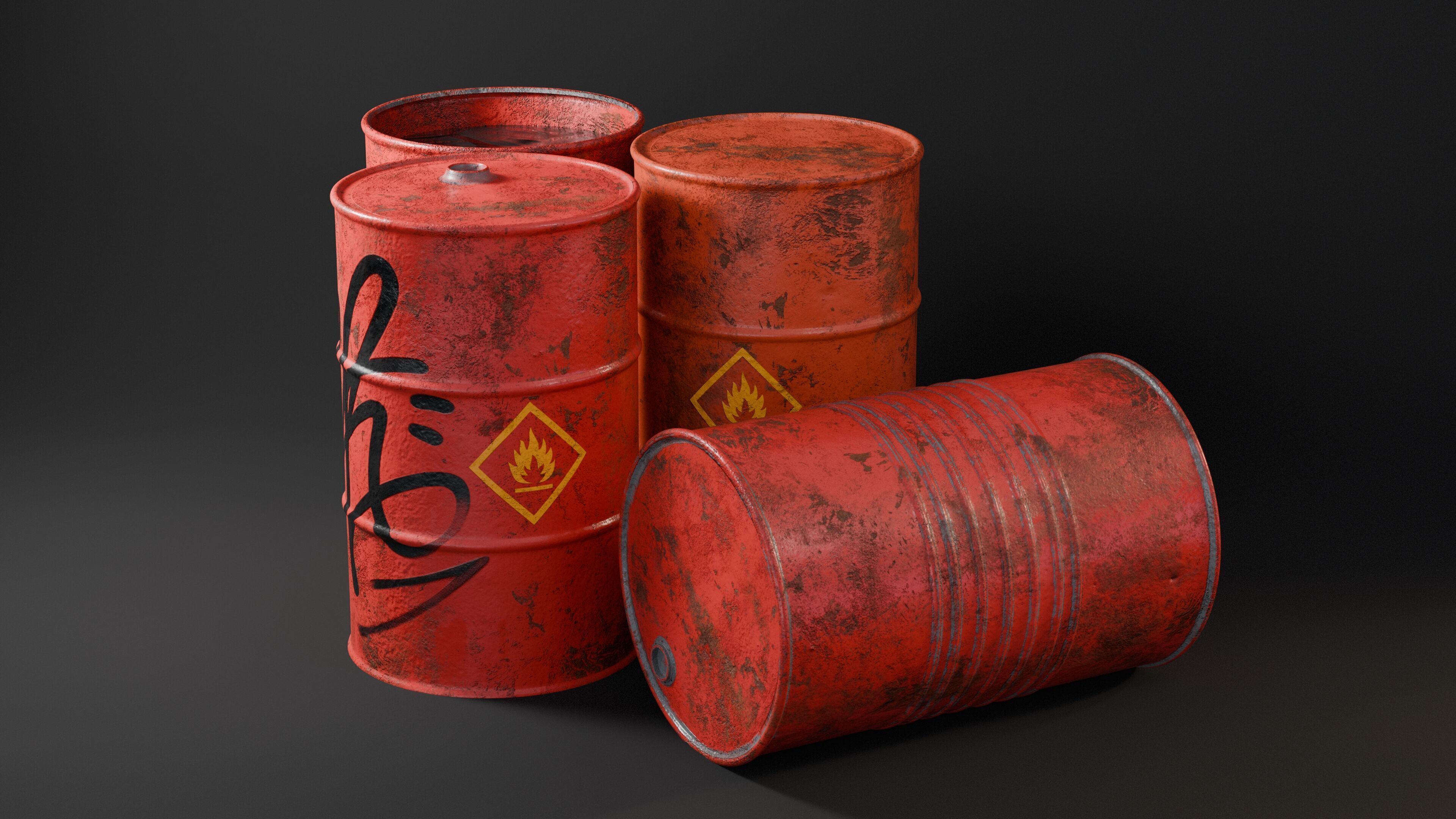 Low-Poly Red Barrels v2 Low-poly 3D model_5