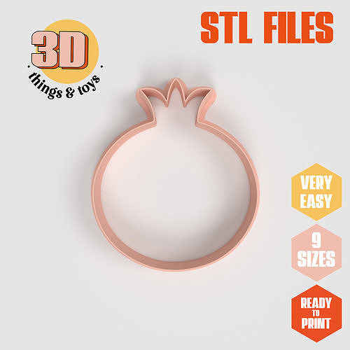  Pomegranate Fruit Food - Cookie Cutter  Clay - Many Size 3D print model