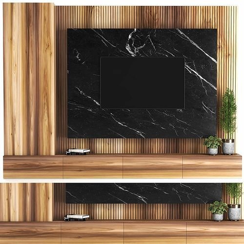 TV Wall Wooden - Set01 3D model