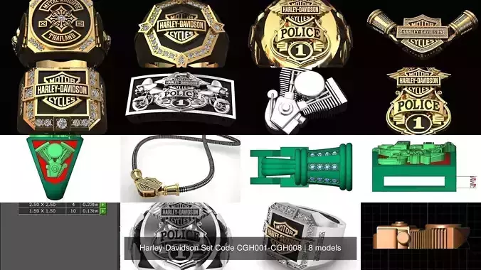 Harley-Davidson Set Code CGH001-CGH008 3D Model Collection