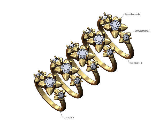 Spiked settings diamond ring US sizes 6to10 3D print model