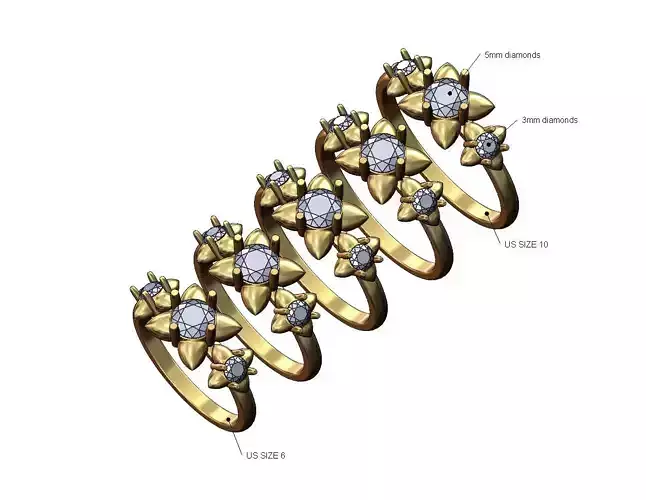 Spiked settings diamond ring US sizes 6to10
