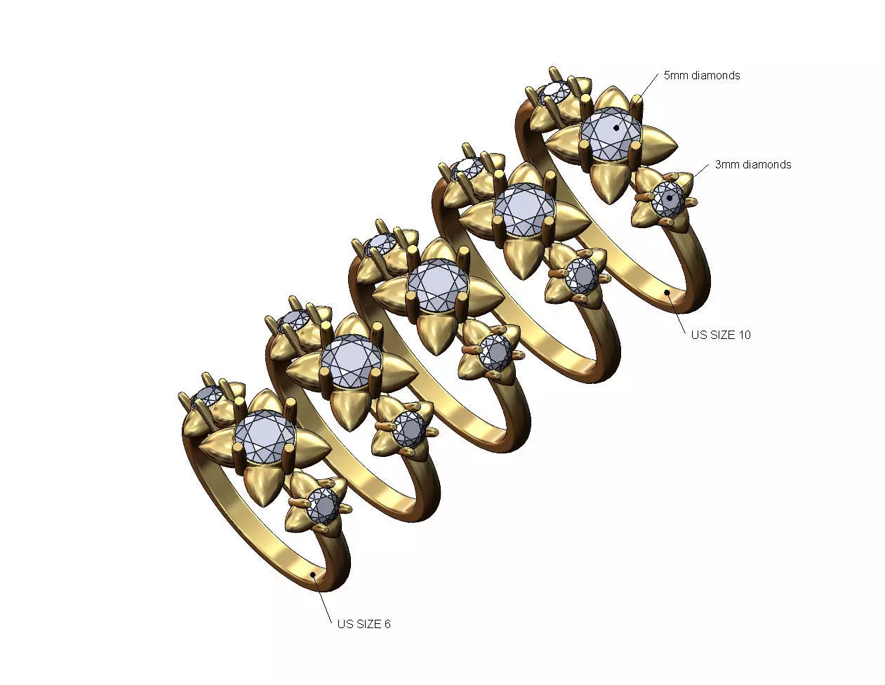 Spiked settings diamond ring US sizes 6to10 3D print model_0