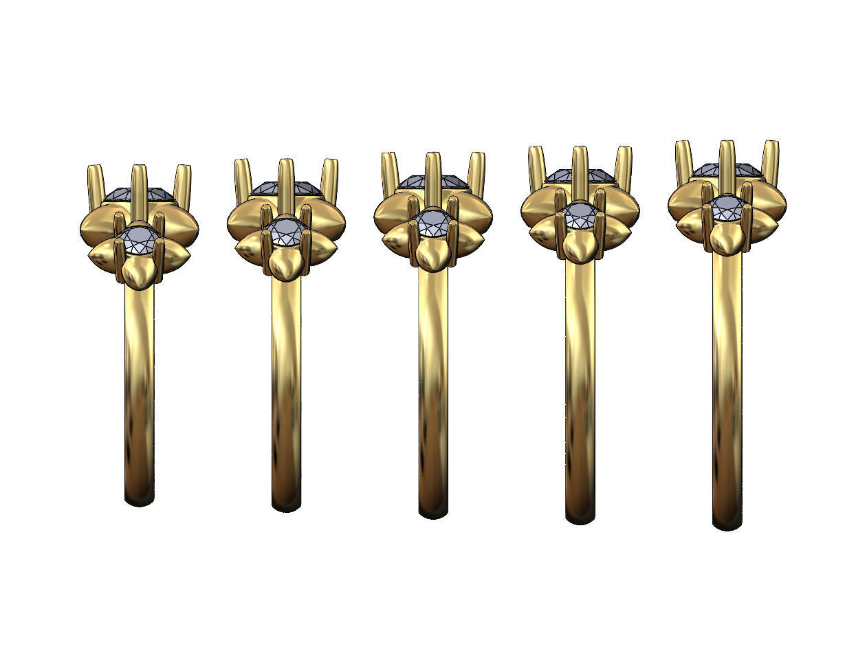 Spiked settings diamond ring US sizes 6to10 3D print model_2