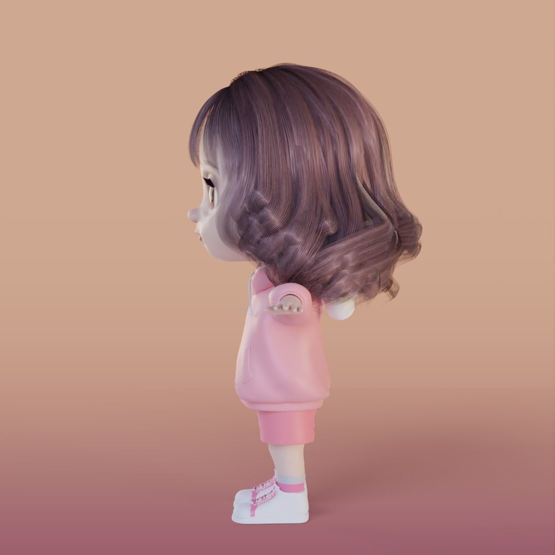 Cartoon Chibi Girl cute Rigged 3D model_11