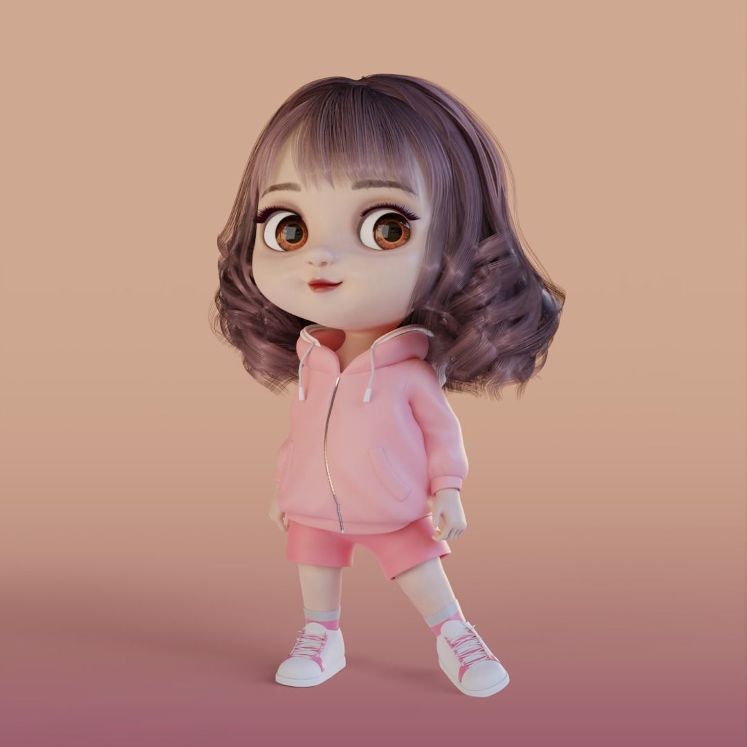 Cartoon Chibi Girl cute Rigged 3D model_22