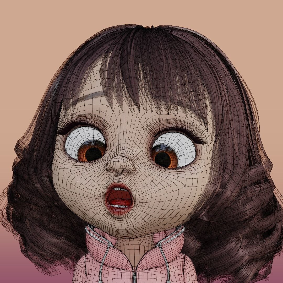 Cartoon Chibi Girl cute Rigged 3D model_34