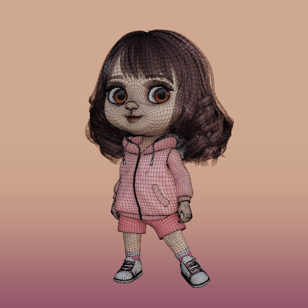 Cartoon Chibi Girl cute Rigged 3D model_20