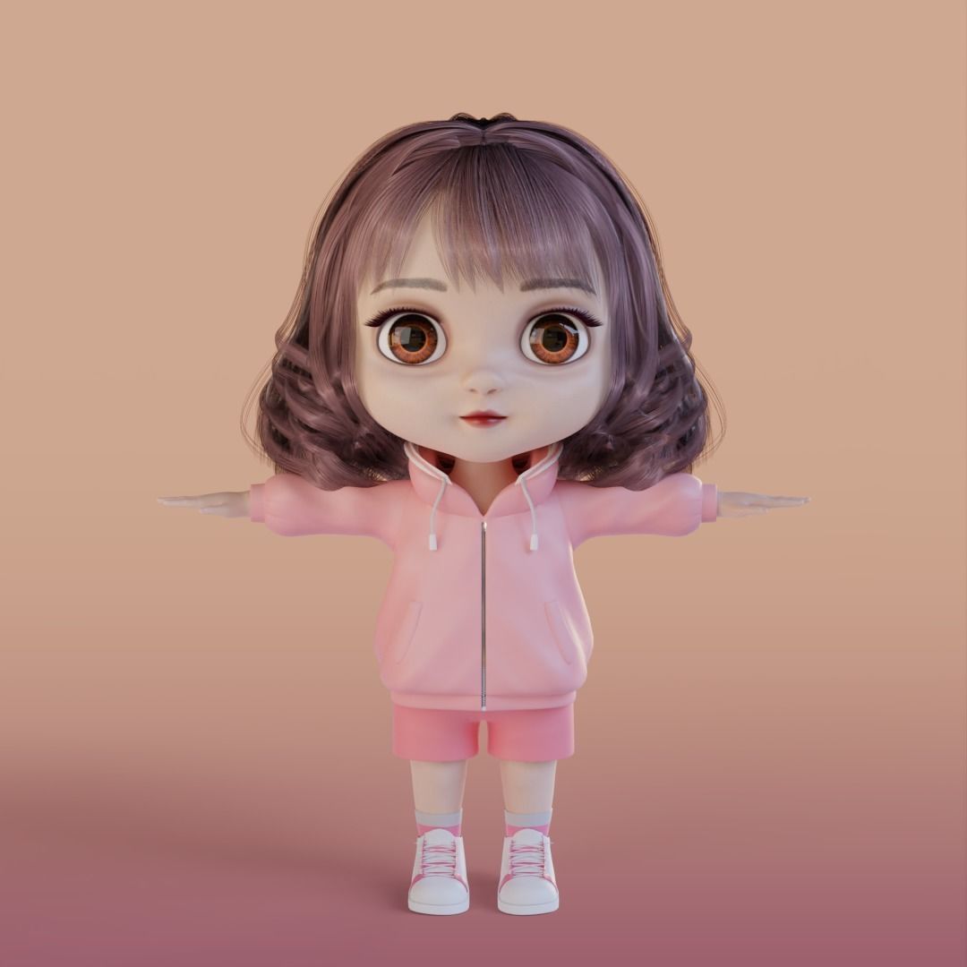 Cartoon Chibi Girl cute Rigged 3D model_2