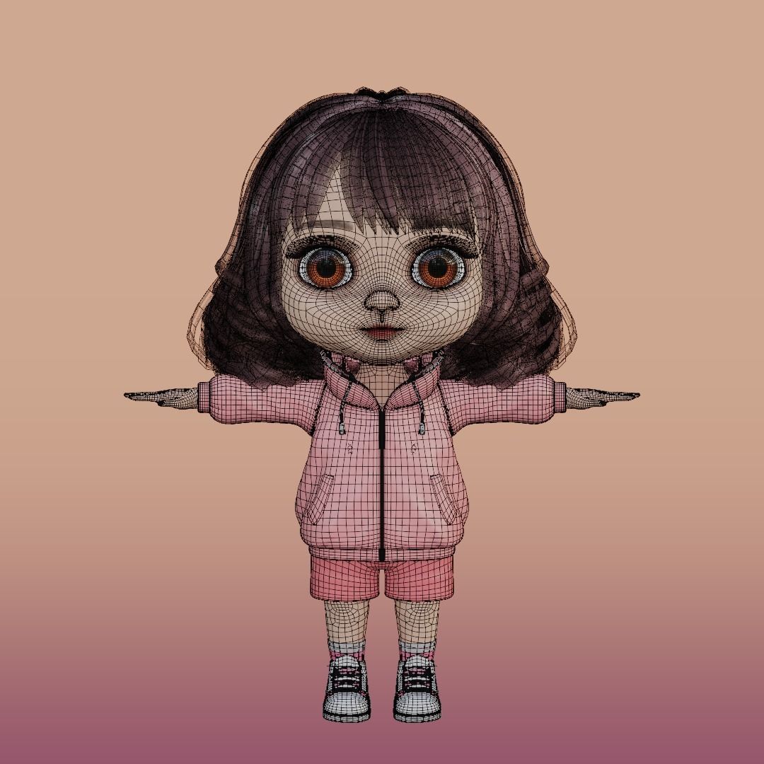 Cartoon Chibi Girl cute Rigged 3D model_18