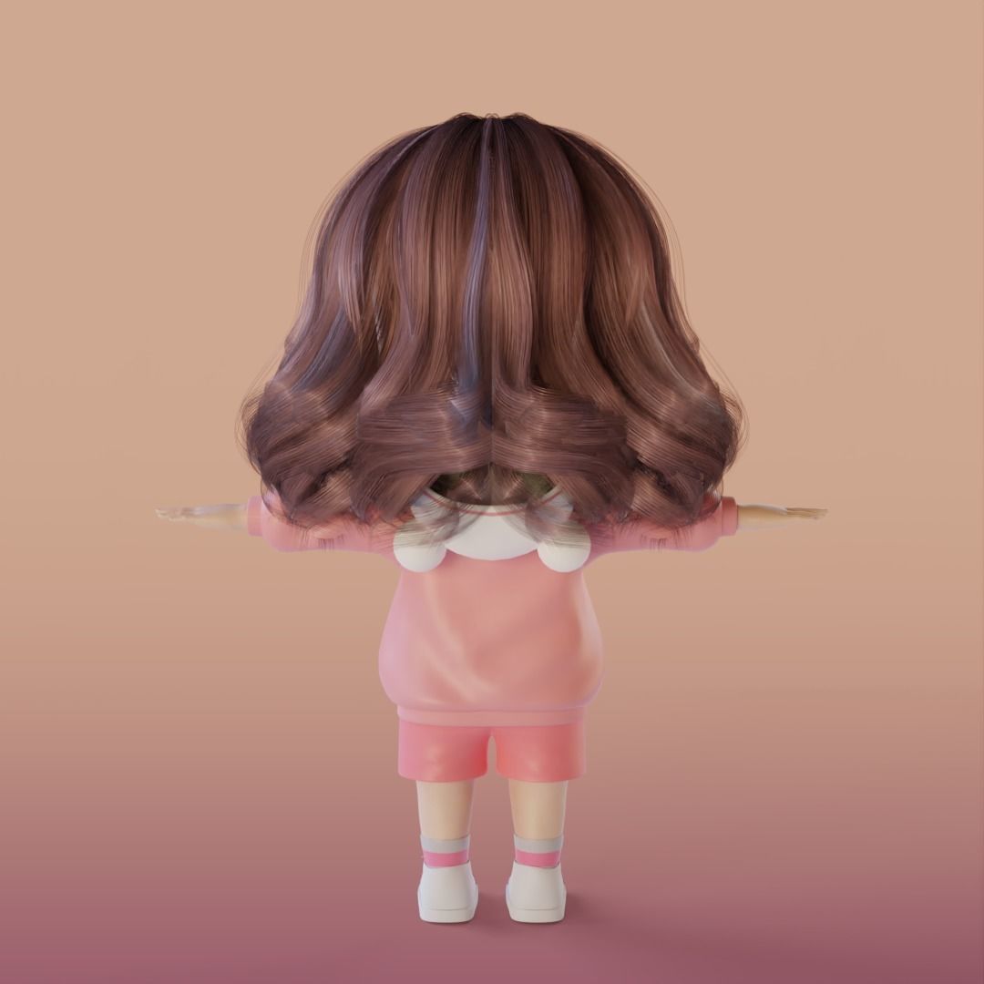 Cartoon Chibi Girl cute Rigged 3D model_21
