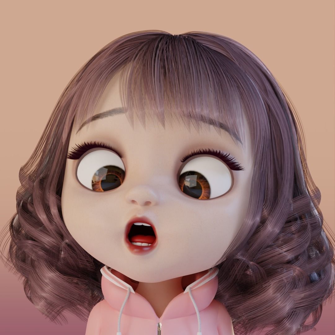 Cartoon Chibi Girl cute Rigged 3D model_25