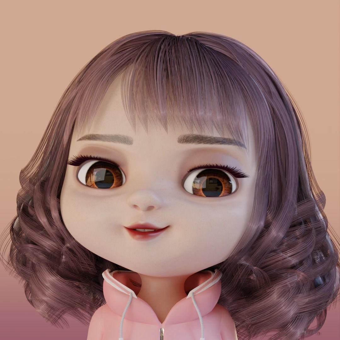 Cartoon Chibi Girl cute Rigged 3D model_15