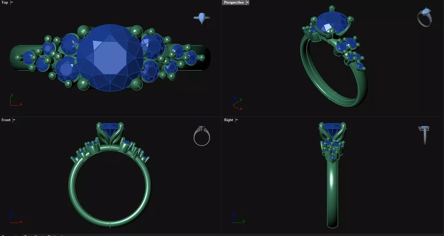 1ct Diamond Engagement Ring with accent stones 3D print model