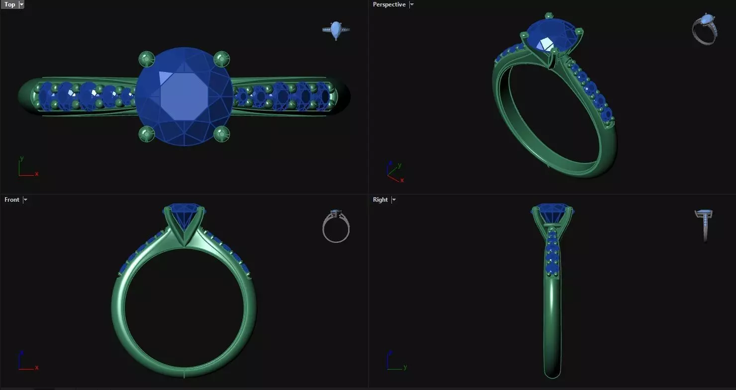 Diamond Engagement Ring with sidestones  3D print model_0