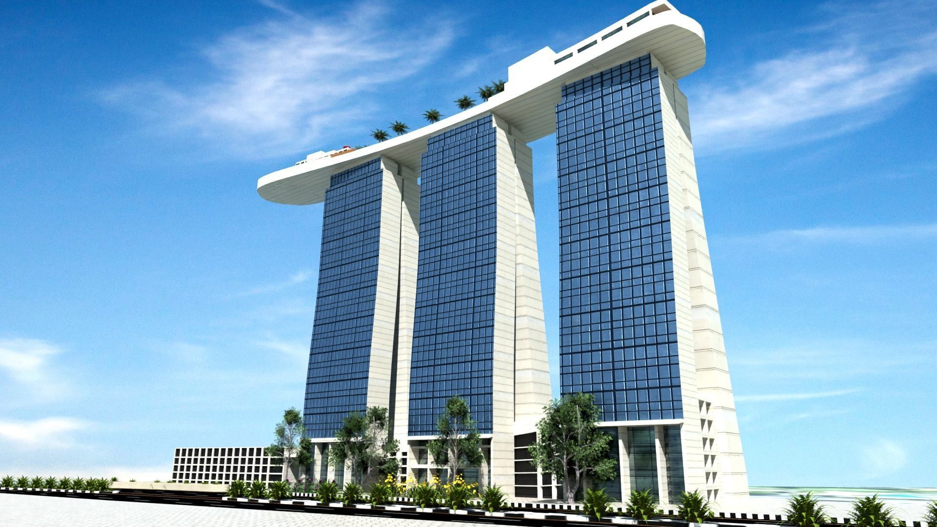 Marina Bay Sands Singapore Low-poly 3D model_10